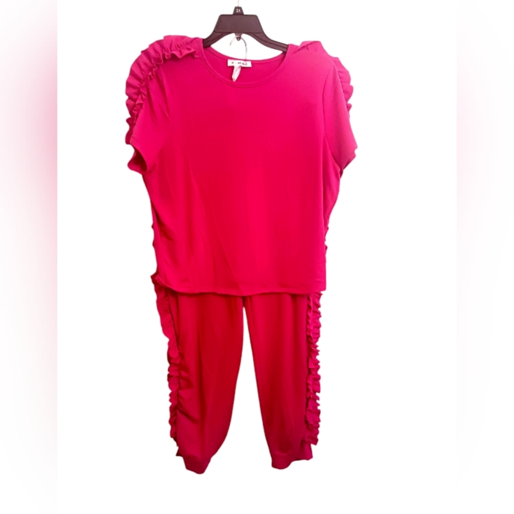 Hot Pink Two Piece Boutique Outfit with Ruffles Size 2X by K Glam